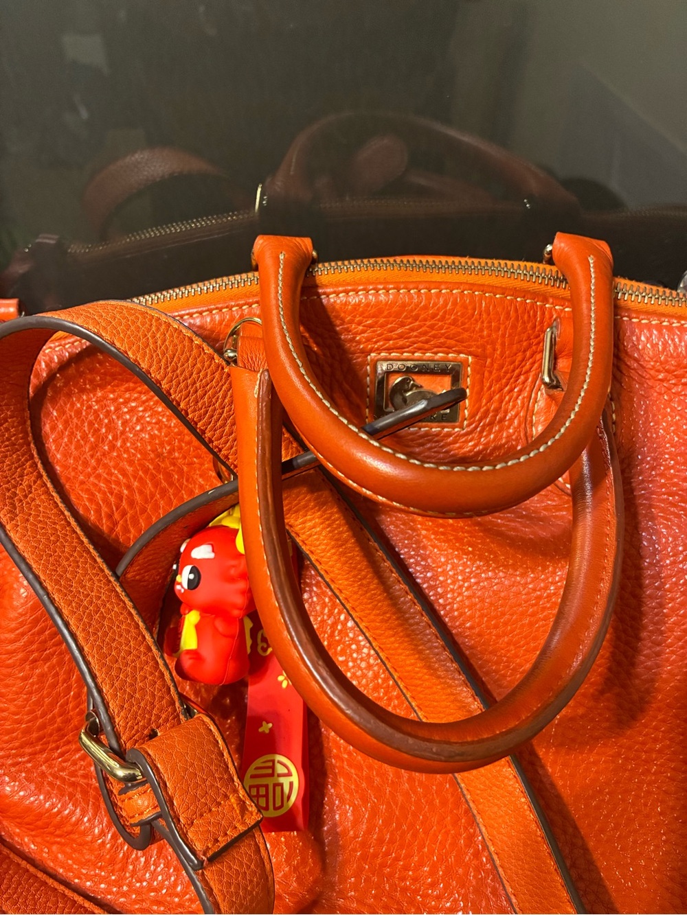 Dooney & Bourke Vibrant Orange Pebbled Leather Satchel with Charm - Picture 3 of 16